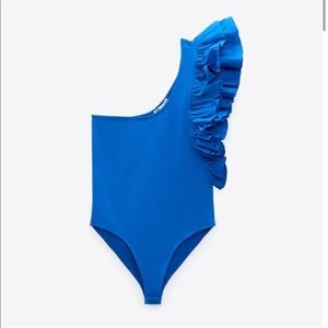 Zara Ruffled one shoulder bodysuit